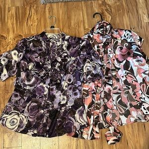 Set of two silky, blouses, fun, floral patterns, size medium